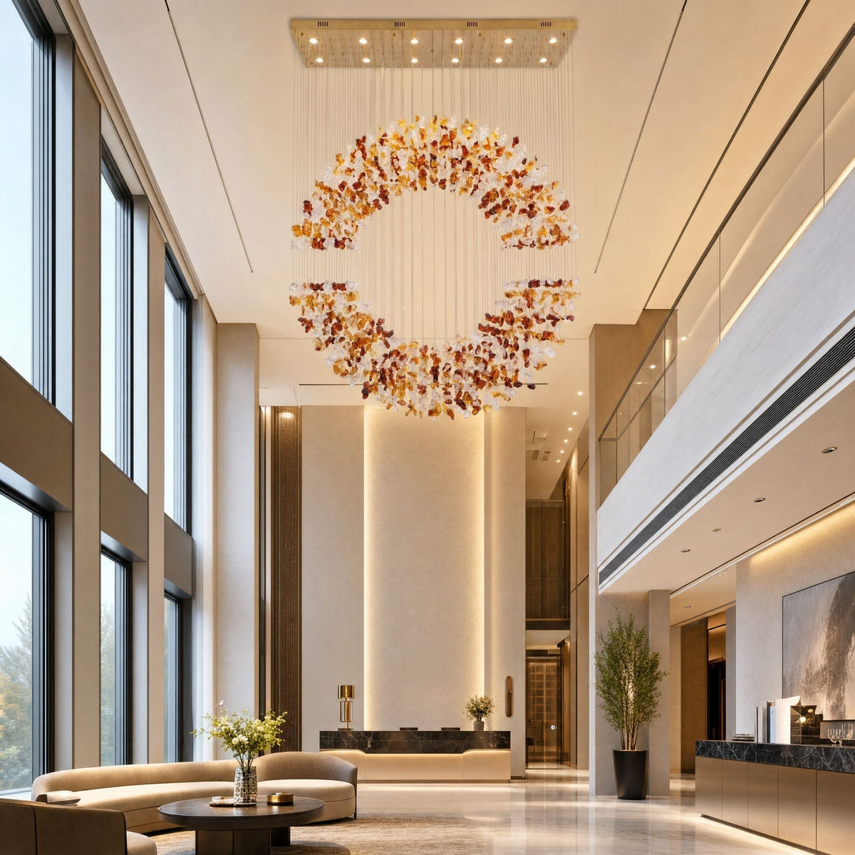 Amber Crystal Halo Chandelier