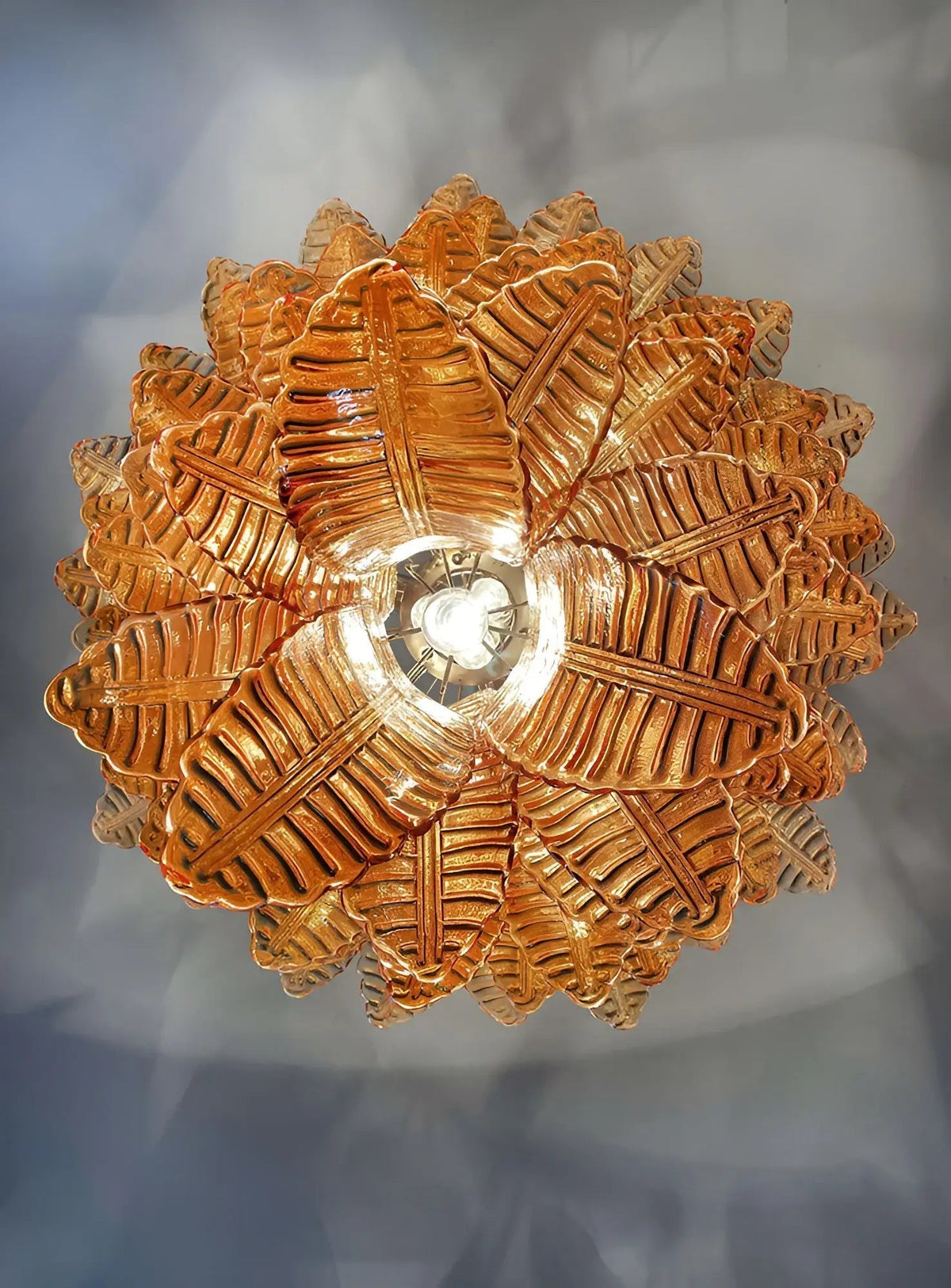 Veleena Chandelier Amber Murano Glass Leaves Layered