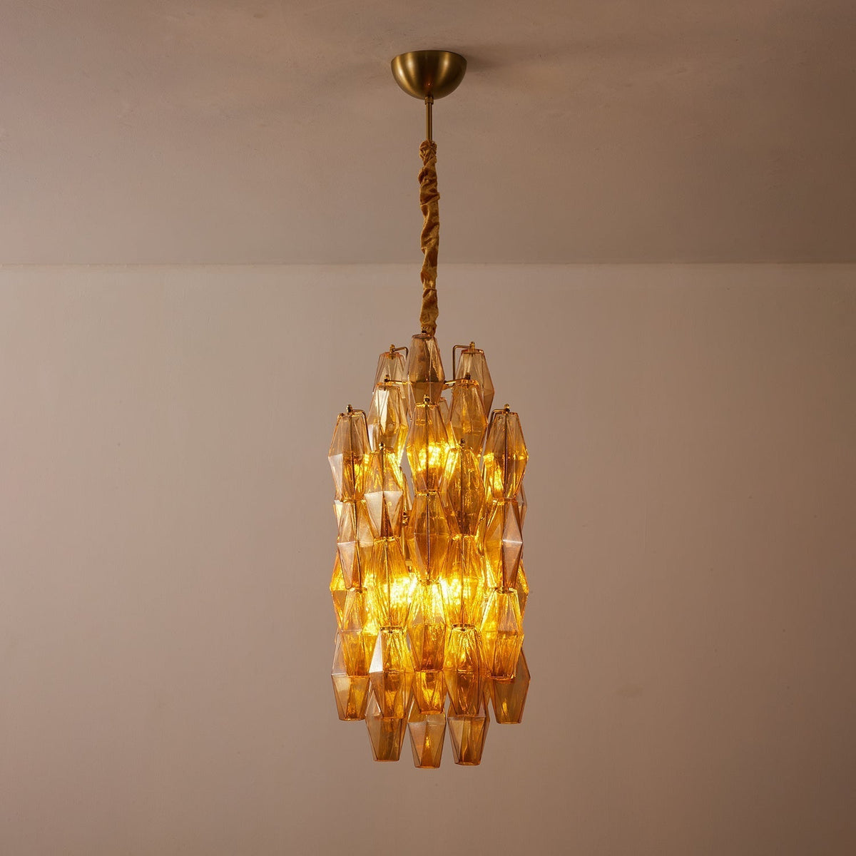 Lioraian Chandelier Amber Prism Long Cascading Glass Vintage