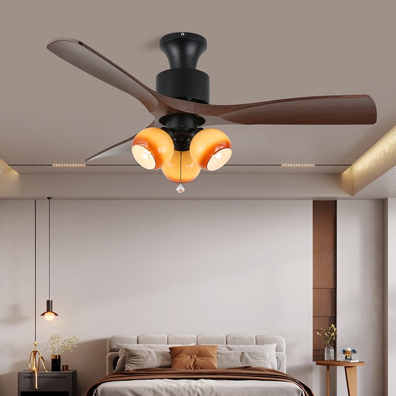 Elvuella Vintage Glass Wood Ceiling Fan Light