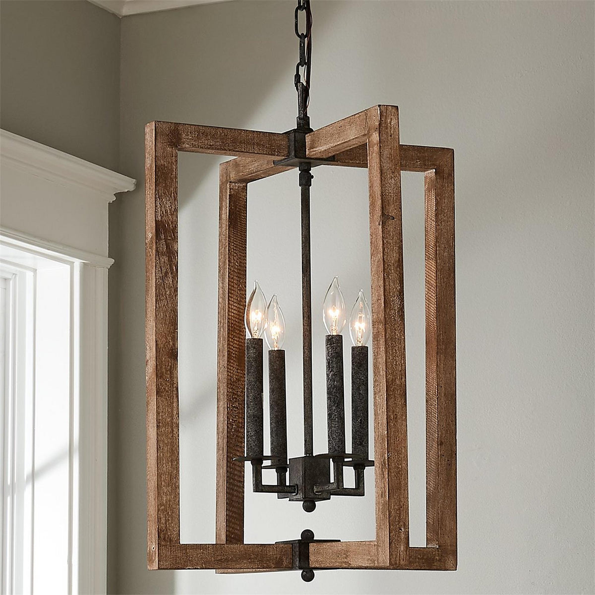Eirikuvyi Vintage Creativity Metal Wood Lantern Pendant Lamp