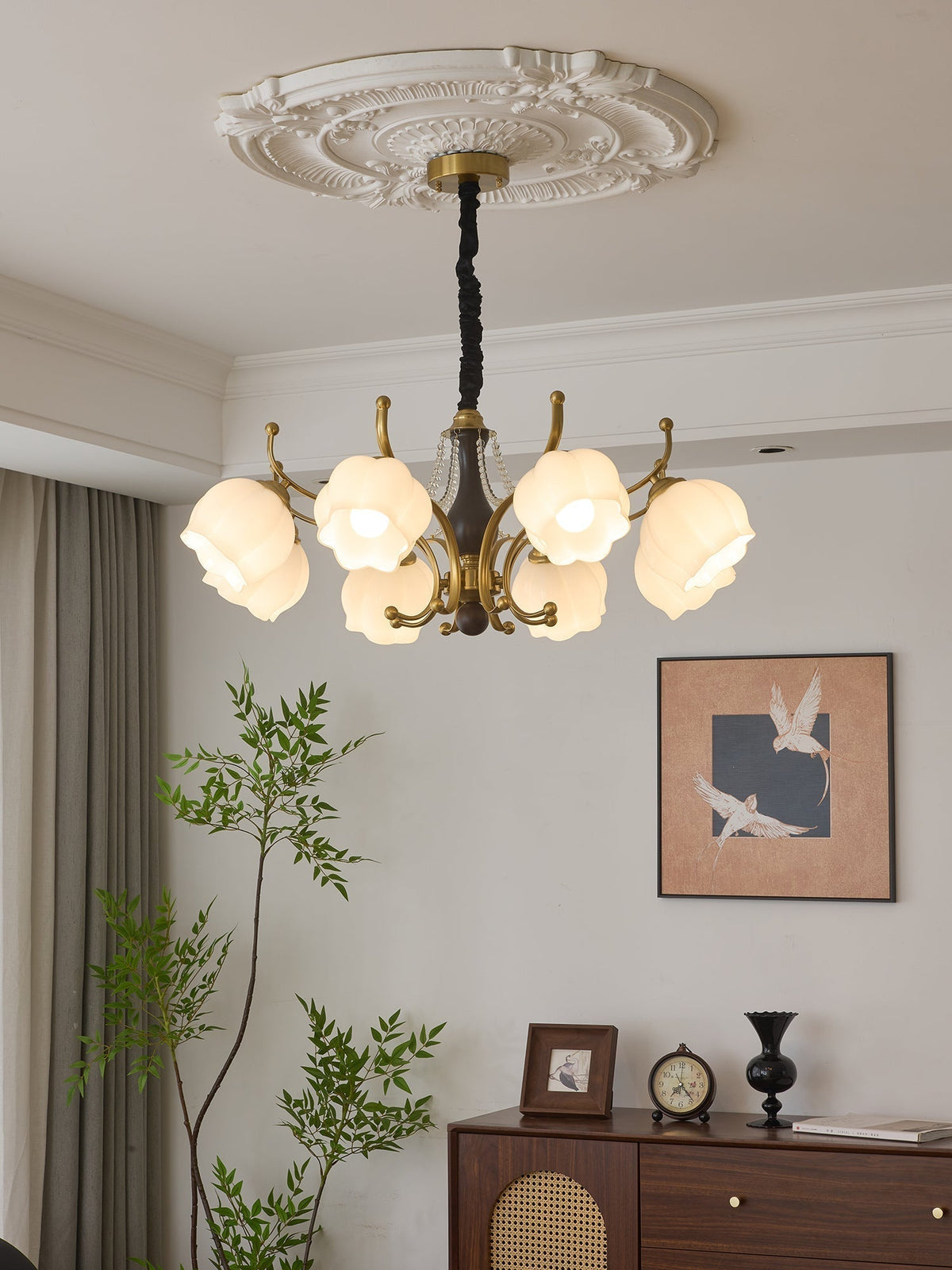 Elvorine Chandelier Wood Glass Vintage