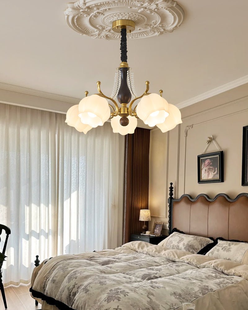 Elvorine Chandelier Wood Glass Vintage