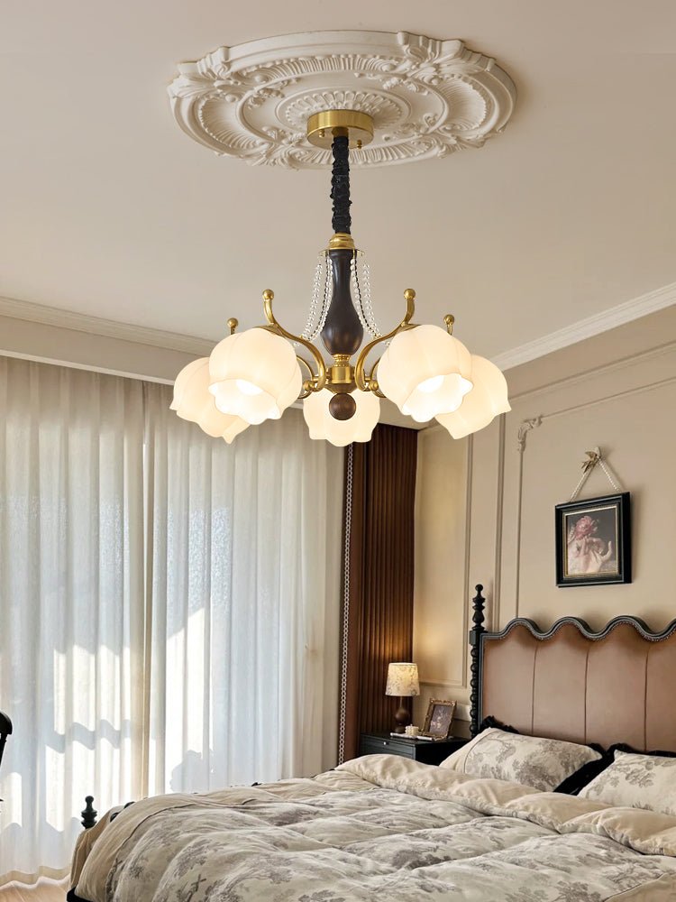 Elvorine Chandelier Wood Glass Vintage