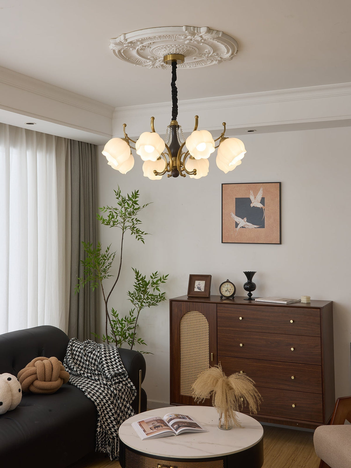 Elvorine Chandelier Wood Glass Vintage