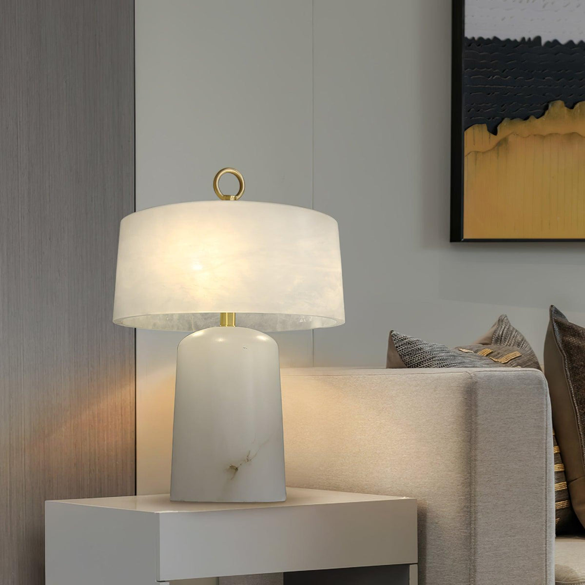 Eurvynyra Drum Alabaster Table Lamp