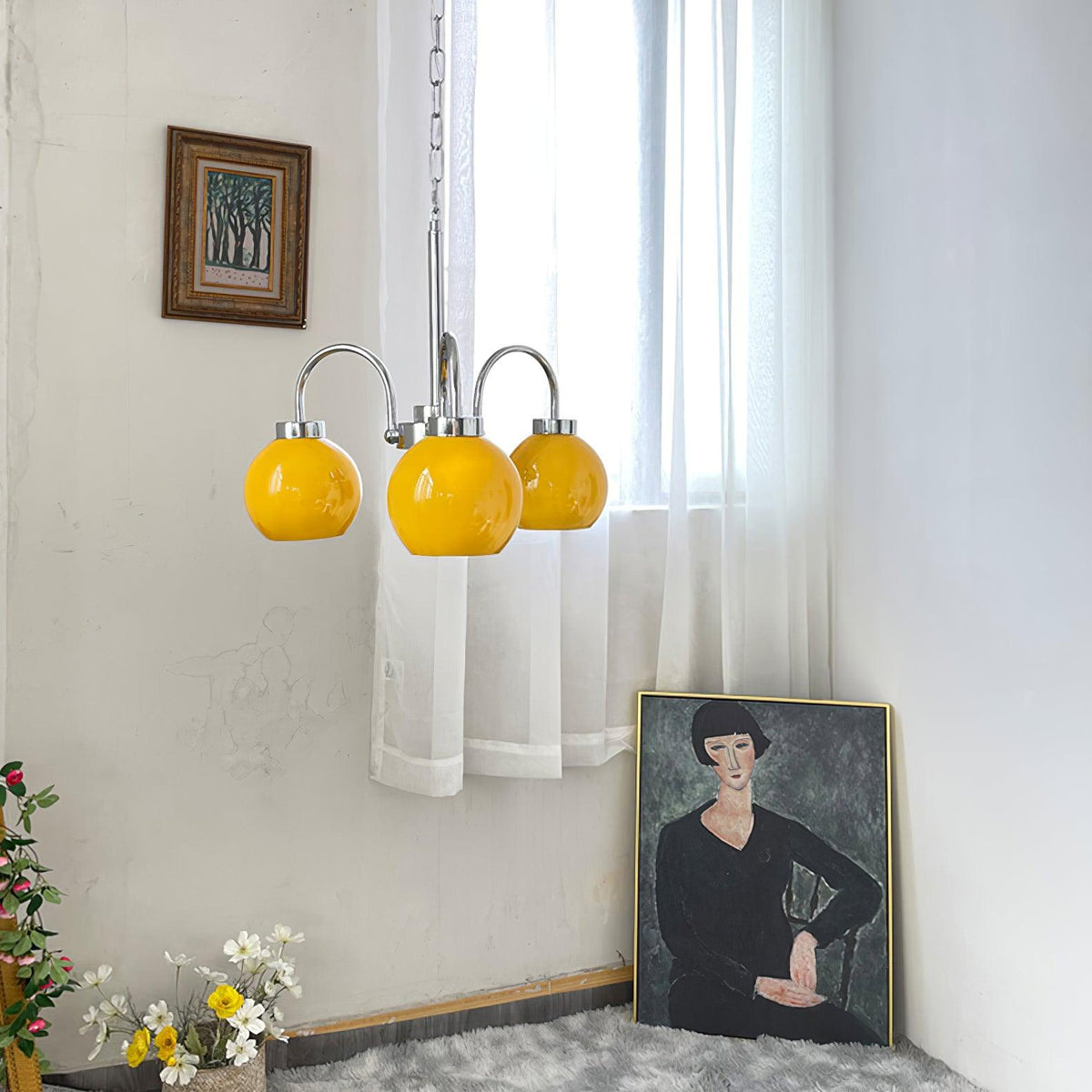 Liororian Chandelier Yellow Glass Globes