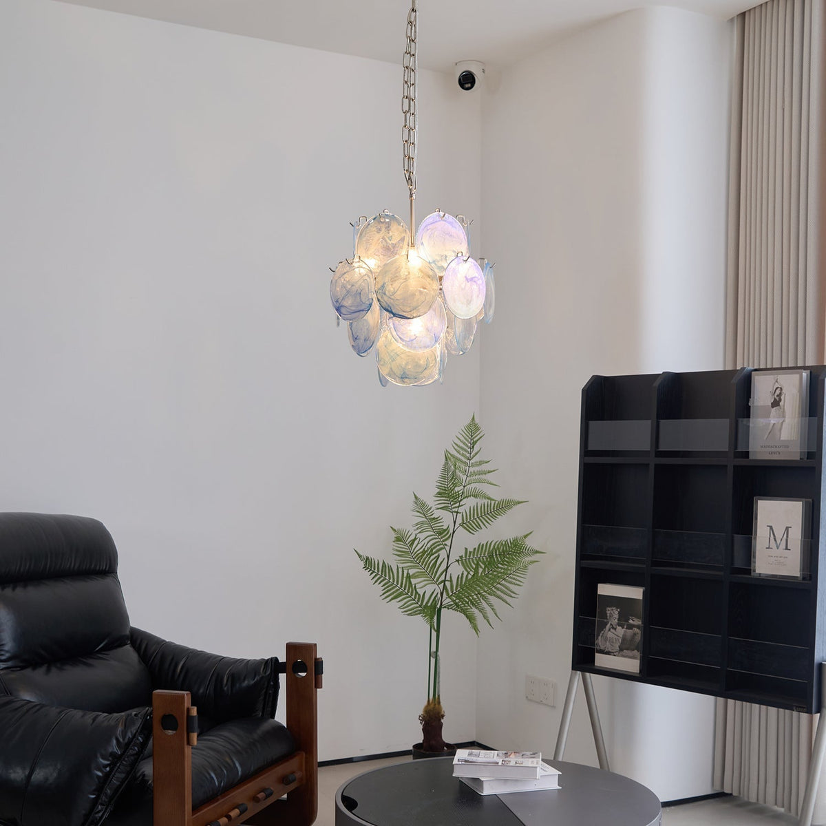Eclion Chandelier Aqua Blue Murano Glass Disc Coastal