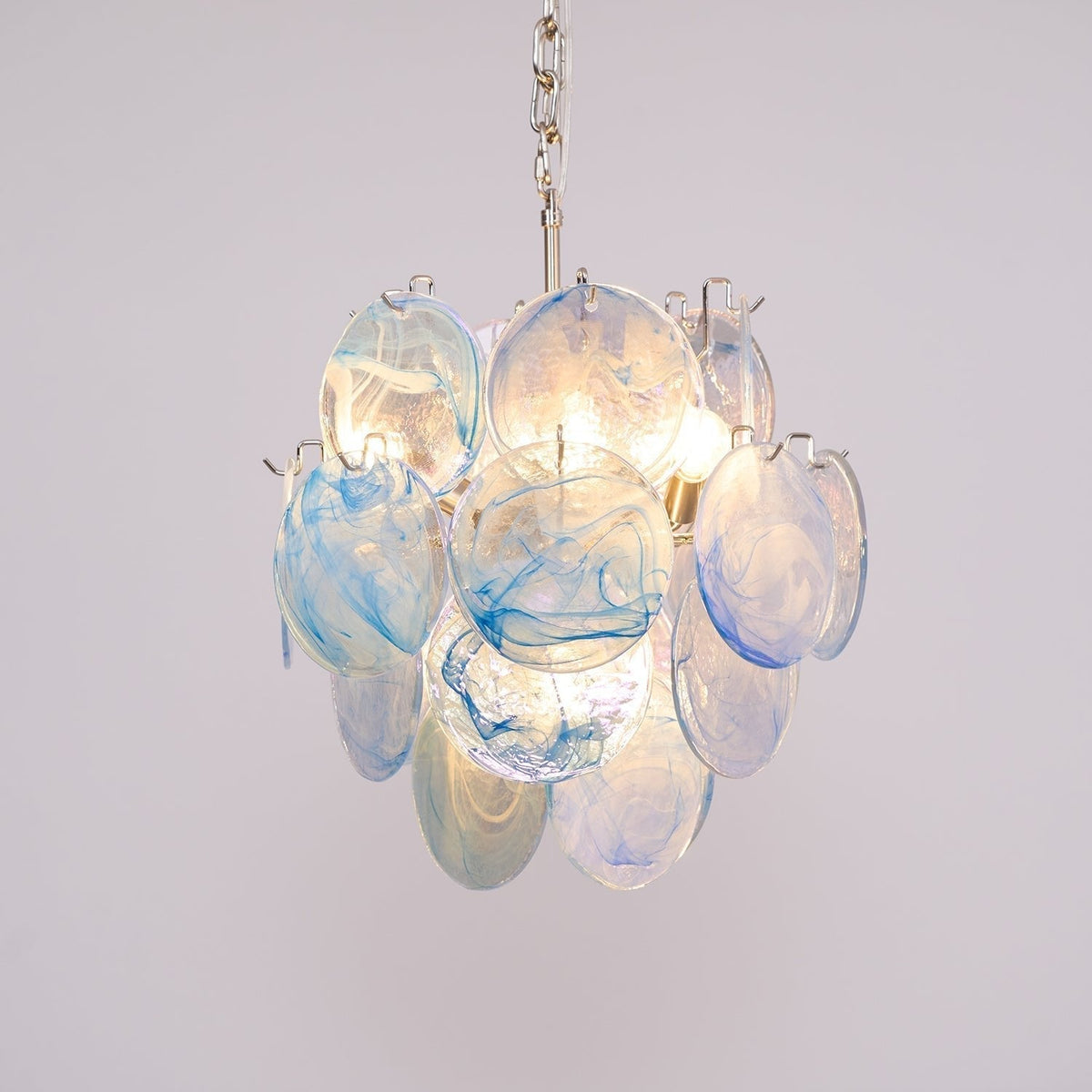 Eclion Chandelier Aqua Blue Murano Glass Disc Coastal
