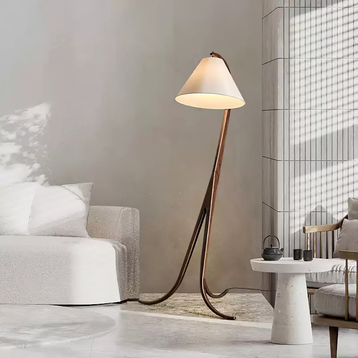 Udorila Curved Wood Floor Lamp