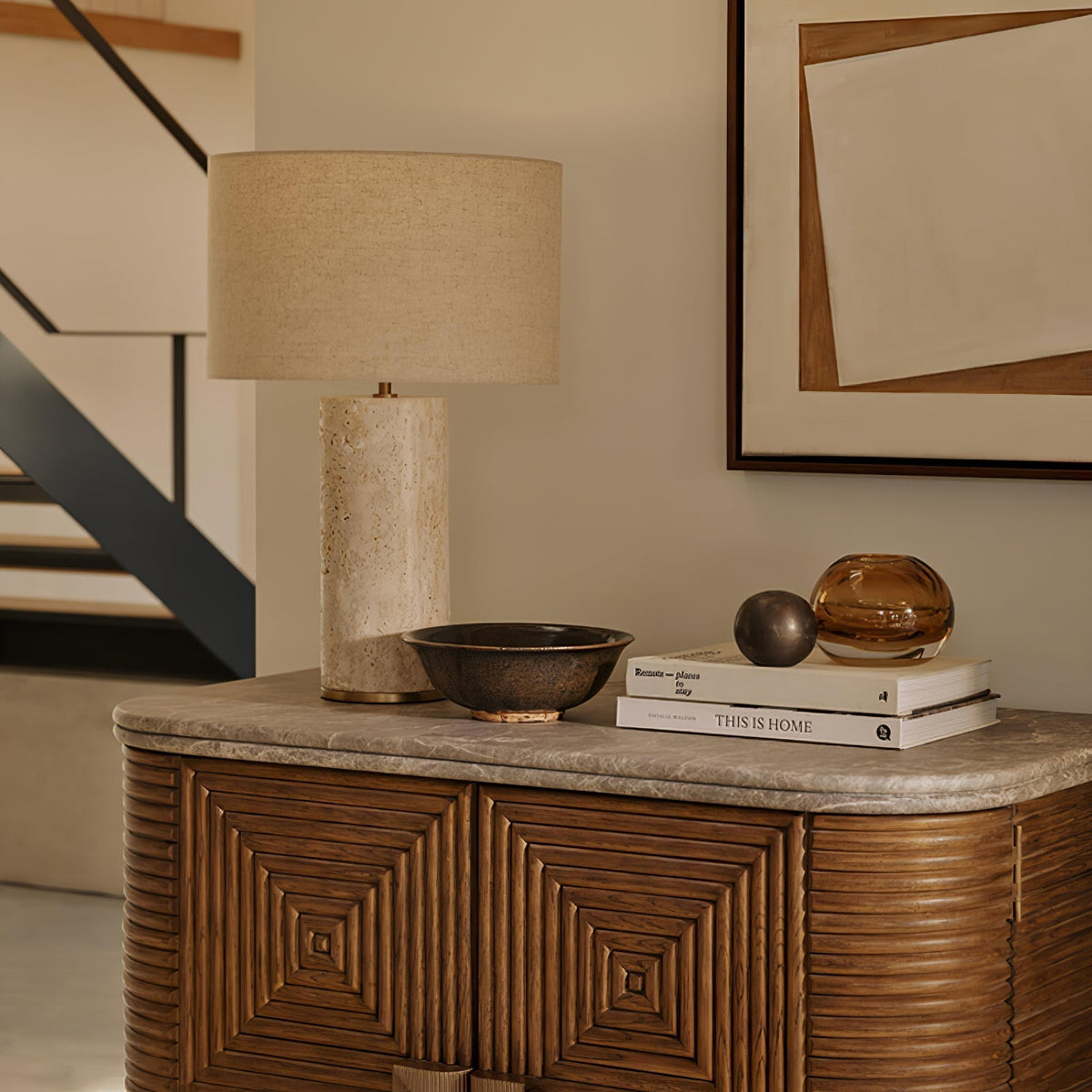 Vonoryra Cylindrical Travertine Table Lamp