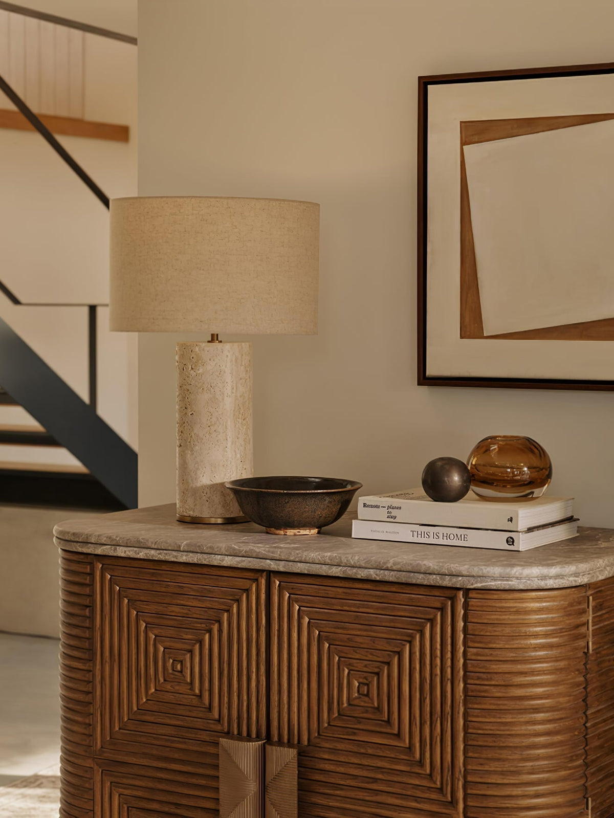Vonoryra Cylindrical Travertine Table Lamp