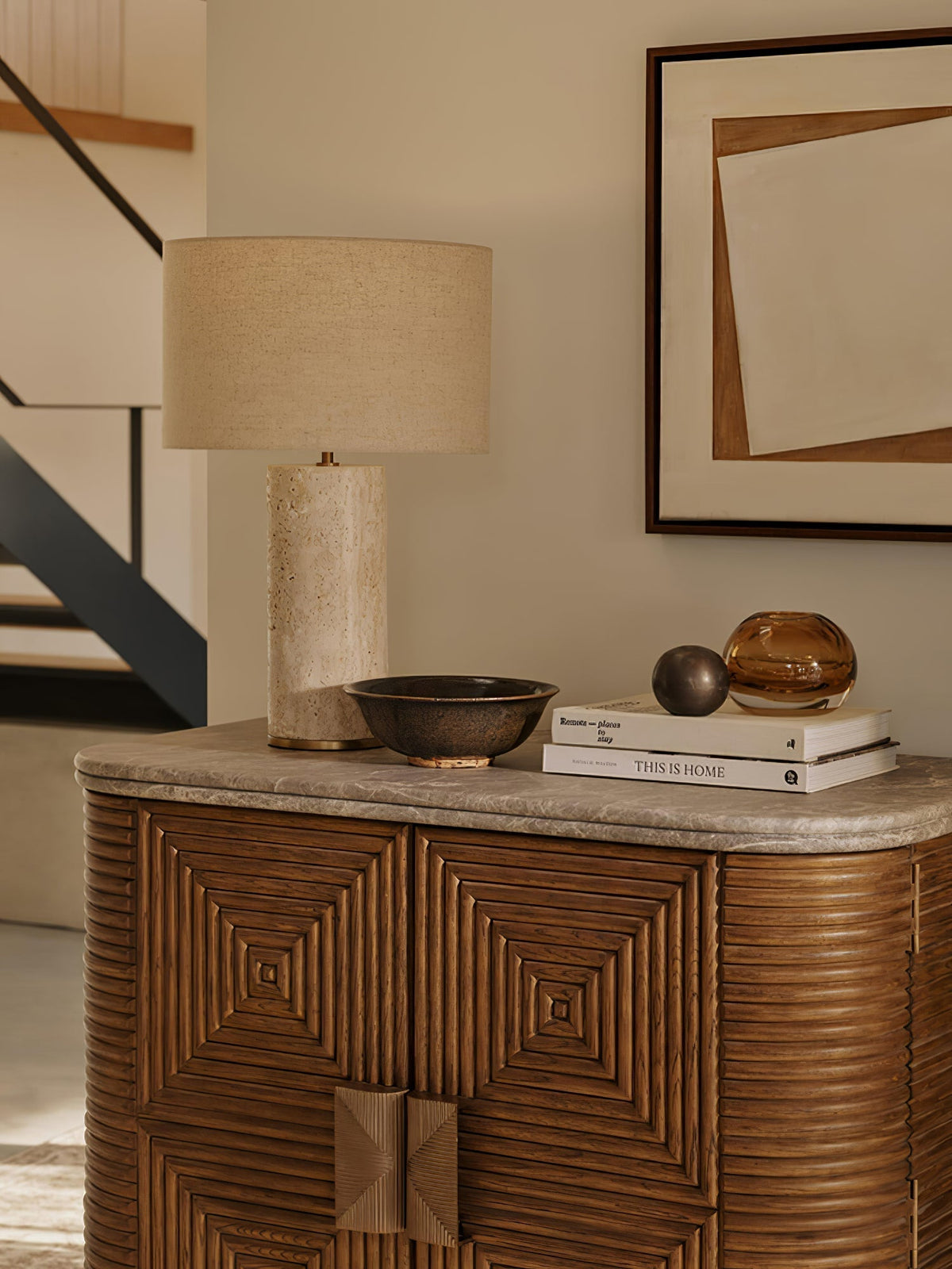 Vonoryra Cylindrical Travertine Table Lamp