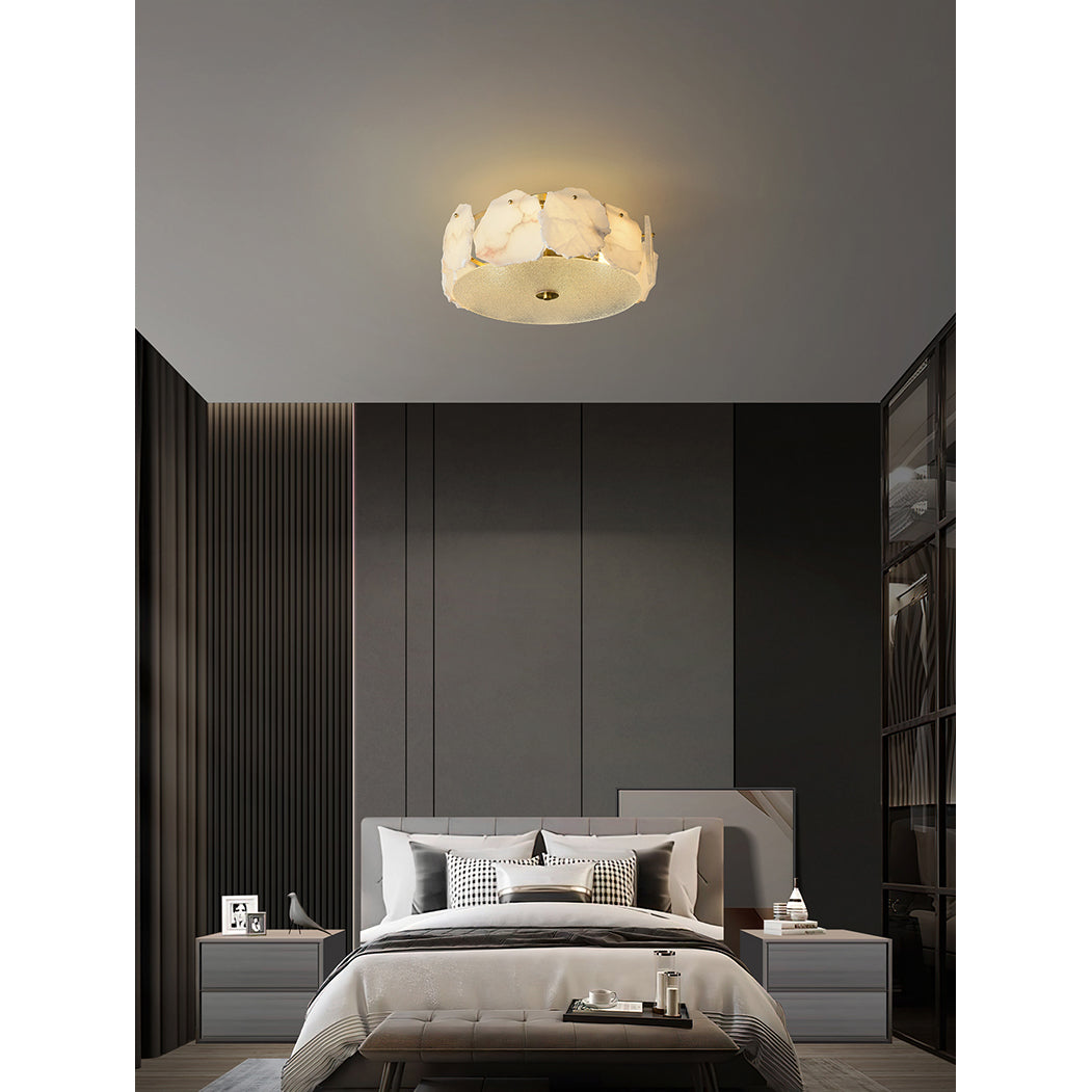 Elay Sophisticated Disc Flat Alabaster Glass Ceiling Light