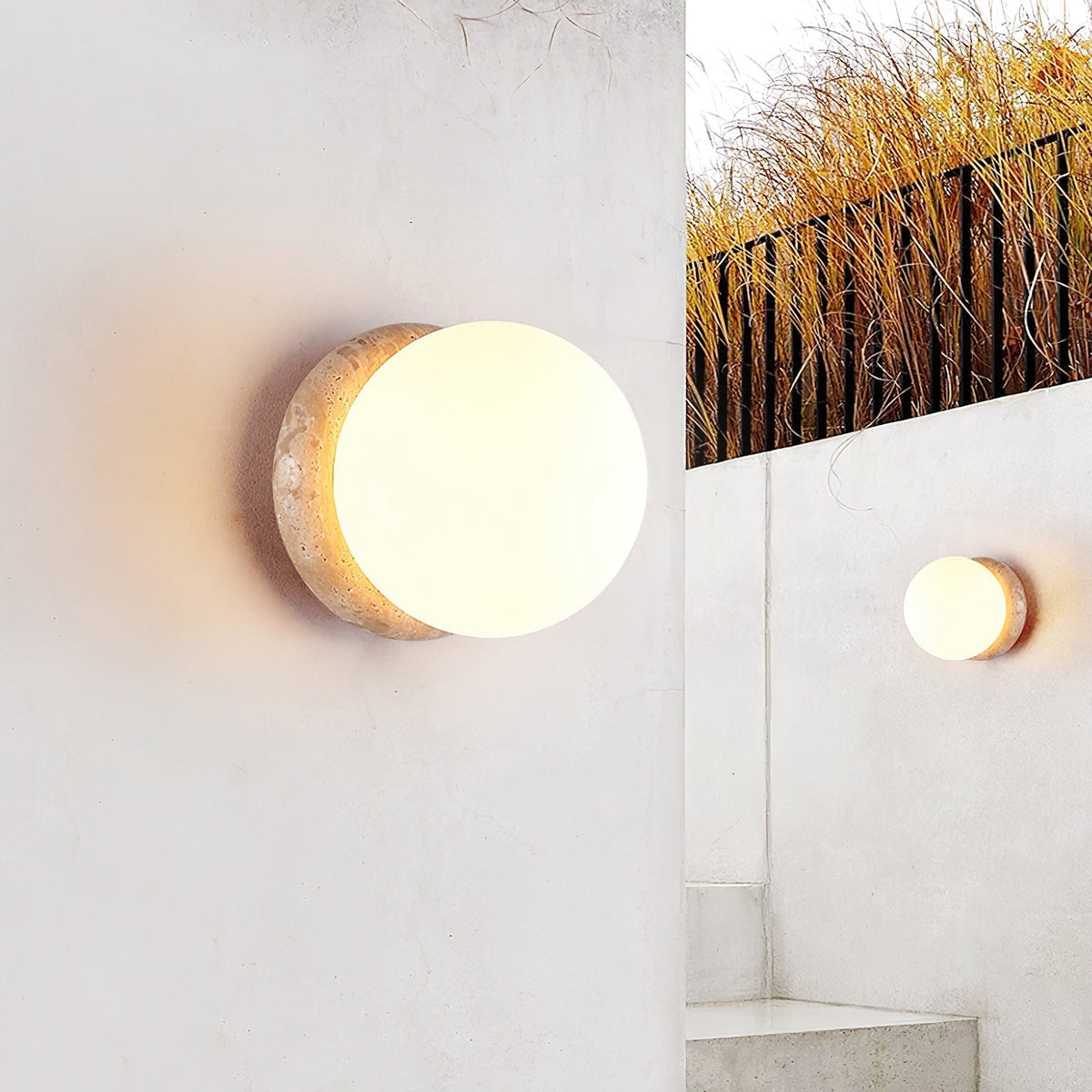 Taverelia Round-Plate Travertine Wall Light