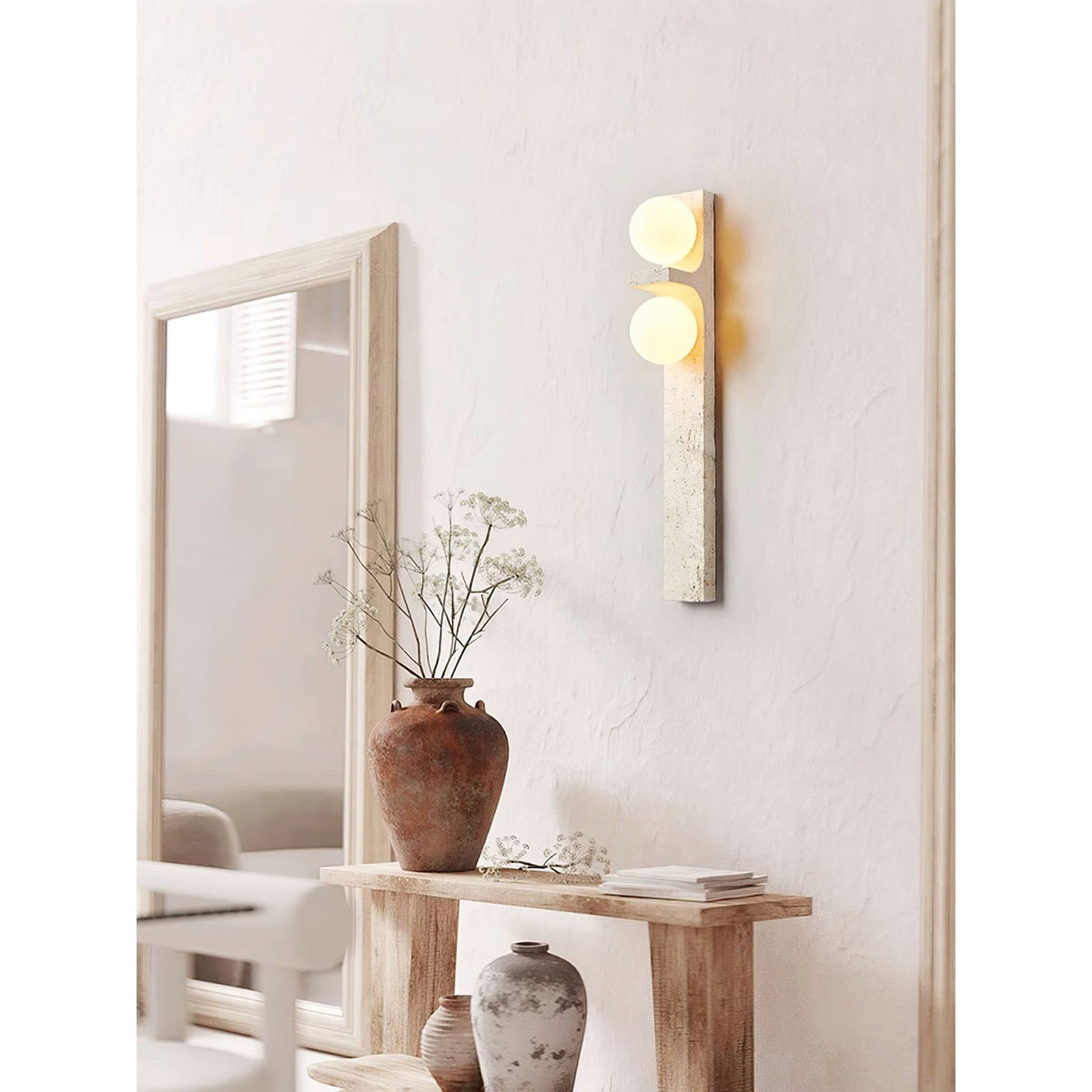 Eirikuvys Organic Modern Minimalist Travertine Wall Sconce