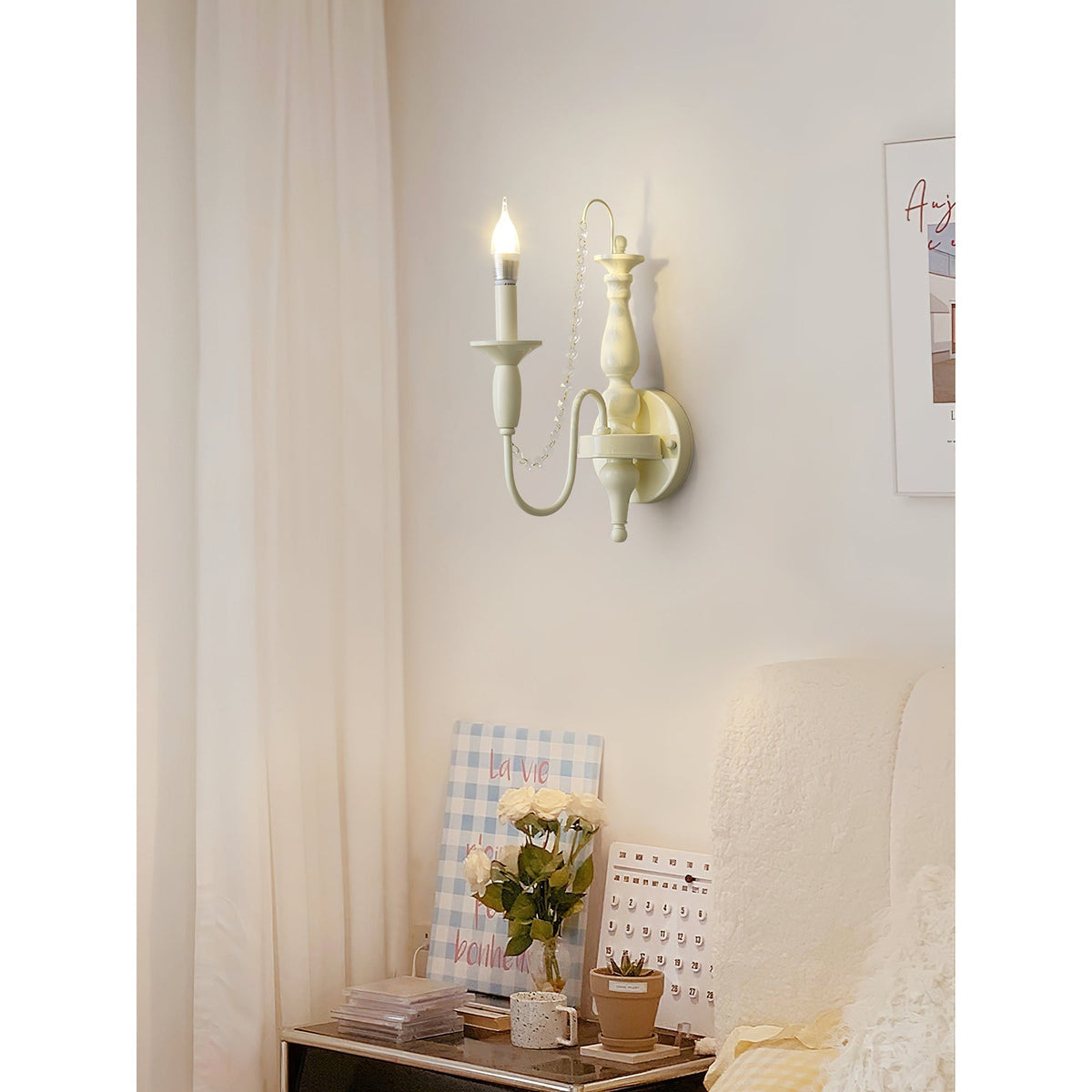 Jarnbruvys Traditional Candle Metal Crystal Wall Lamp