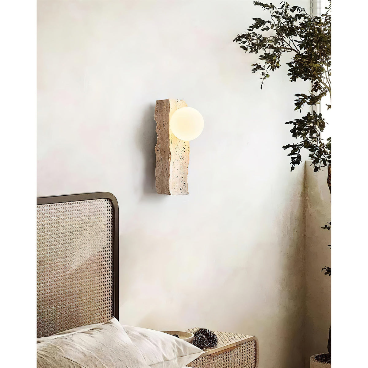 Tavivelia Glass Travertine Wall Lamp