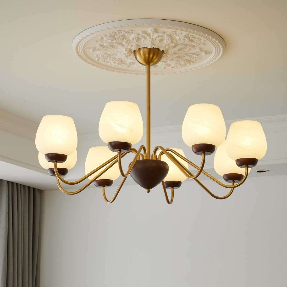 Sytheiel Premium Elegance Wood Glass Chandelier