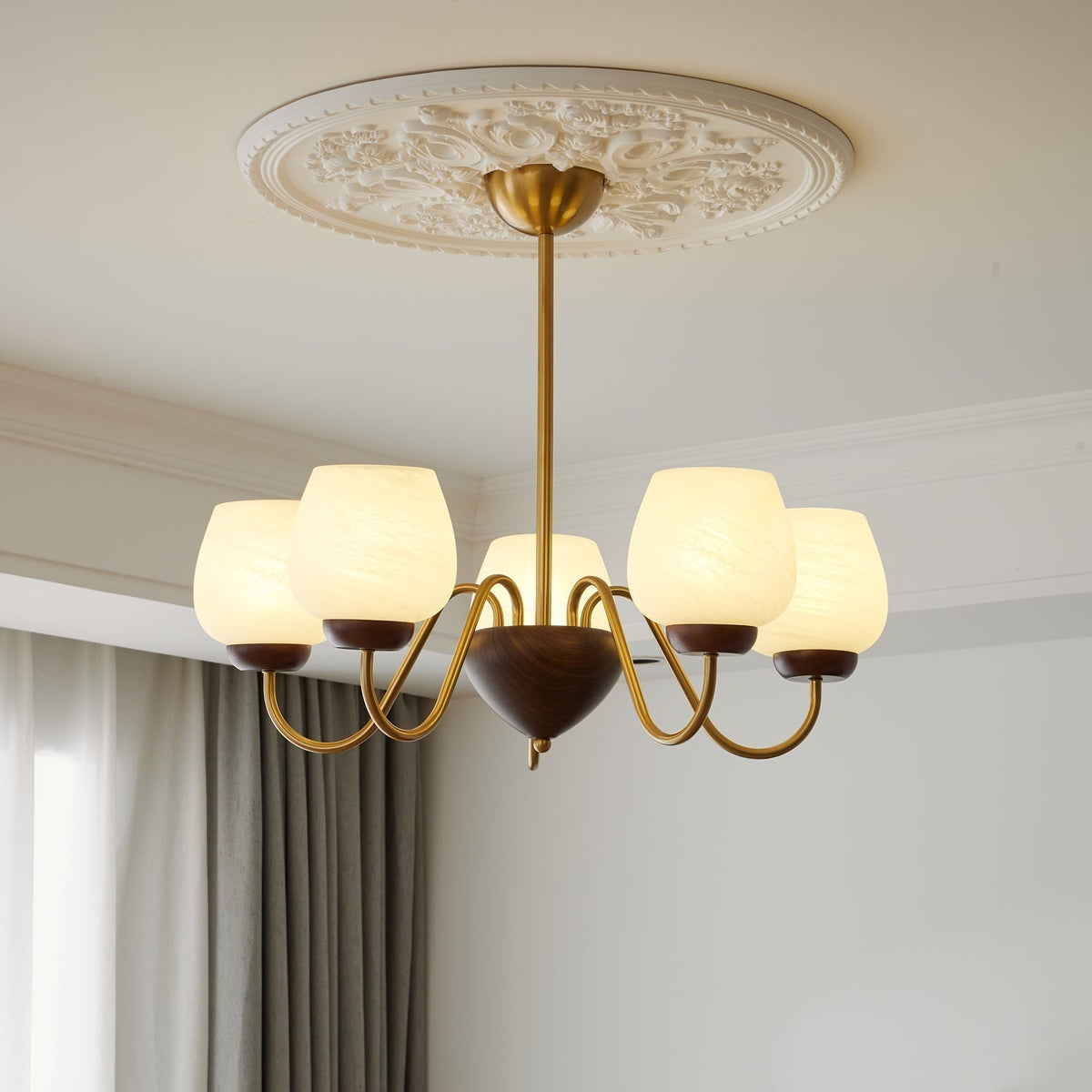 Sytheiel Premium Elegance Wood Glass Chandelier