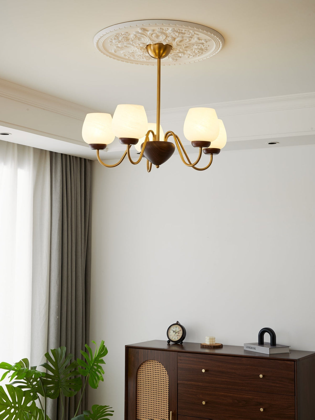 Sytheiel Premium Elegance Wood Glass Chandelier