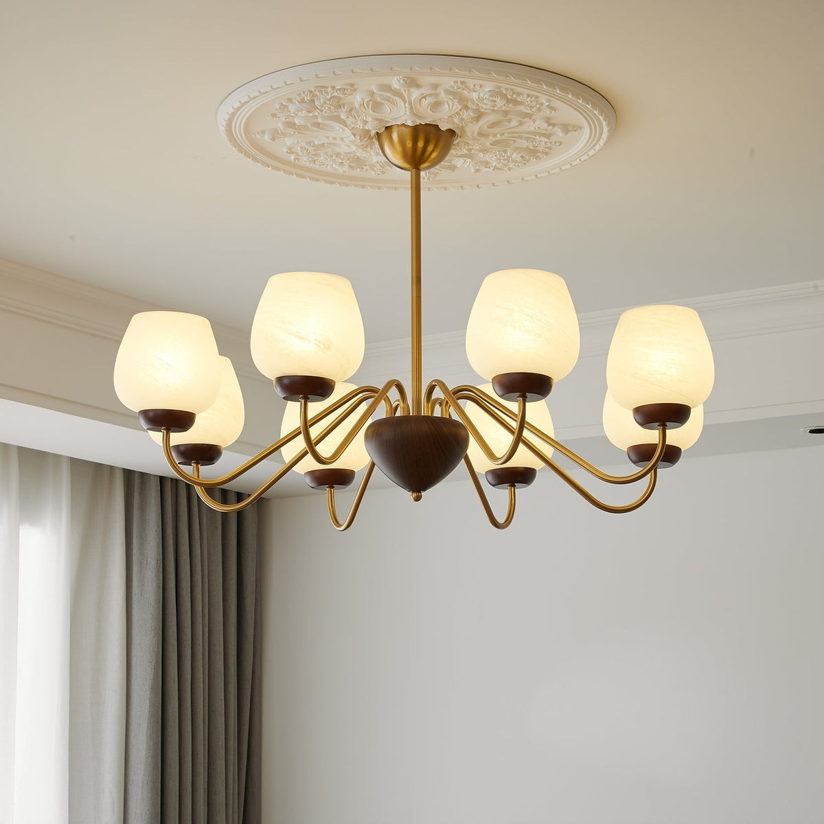 Sytheiel Premium Elegance Wood Glass Chandelier