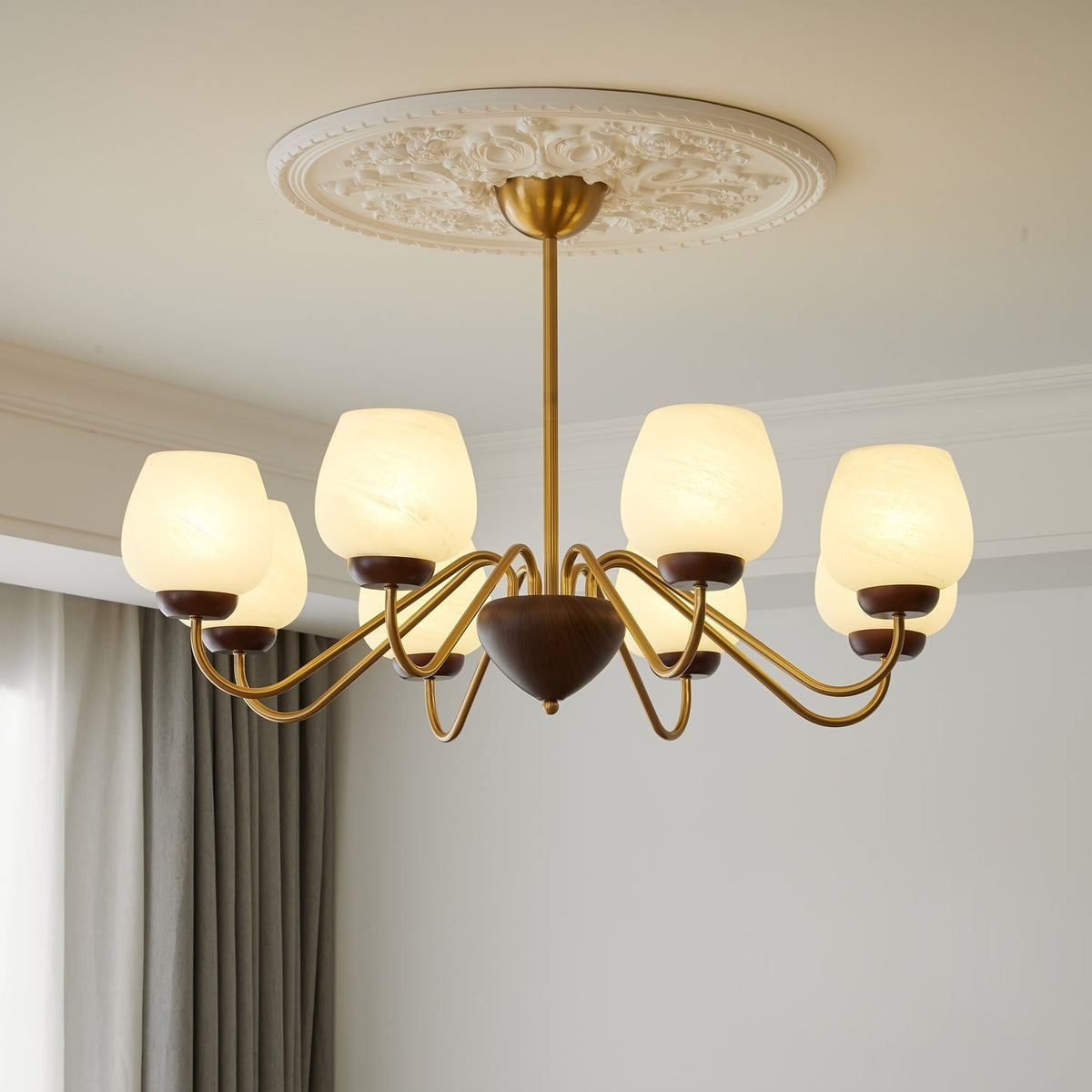 Sytheiel Premium Elegance Wood Glass Chandelier