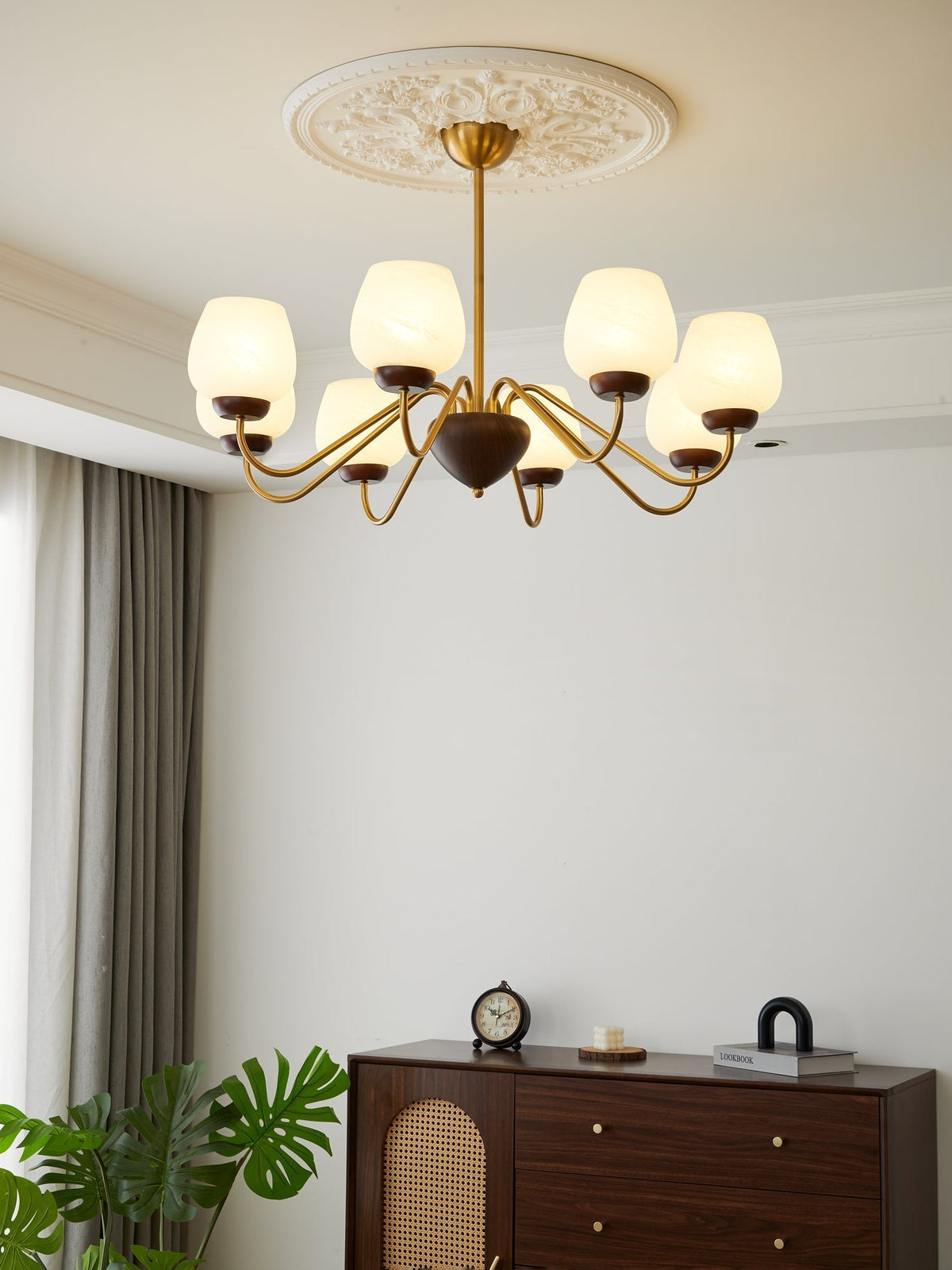 Sytheiel Premium Elegance Wood Glass Chandelier