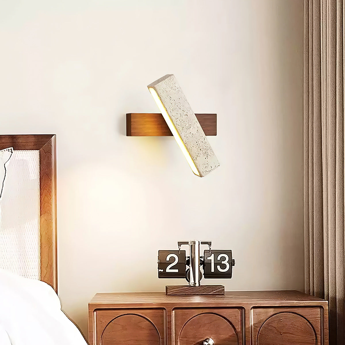 Ostruvyo Modern Minimalist Linear Walnut Travertine Wall Lamp