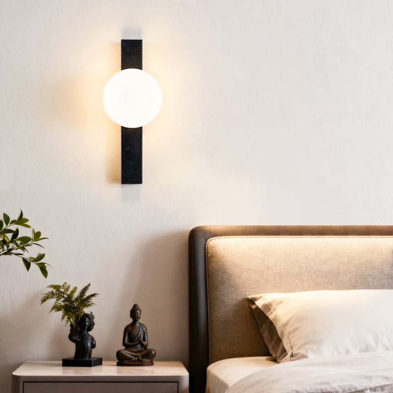 Zoshaira Globe Black Travertine Wall Sconce