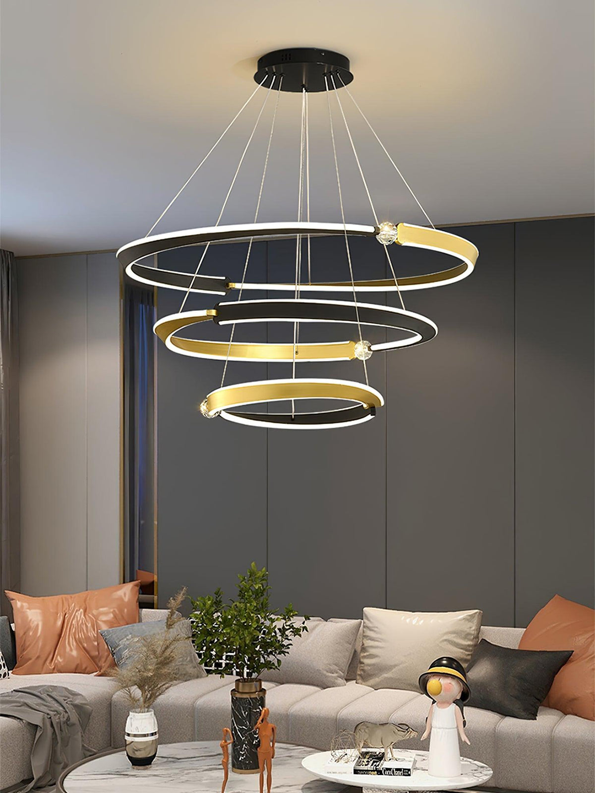 Elyerora Chandelier Crystal Black Gold Dining LED