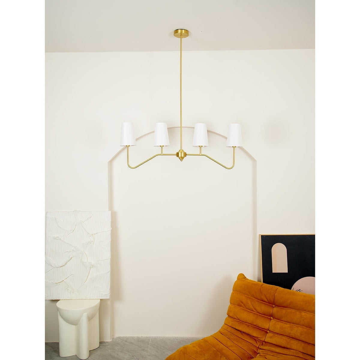 Oriinissa Chandelier Brass Curved Beige Linear