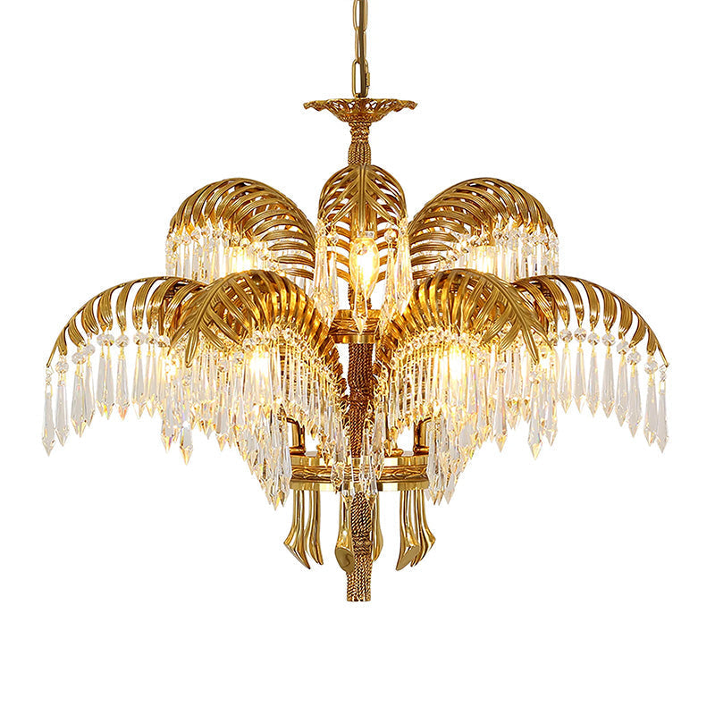 Peya Brass Palm Leaf Crystal Chandelier