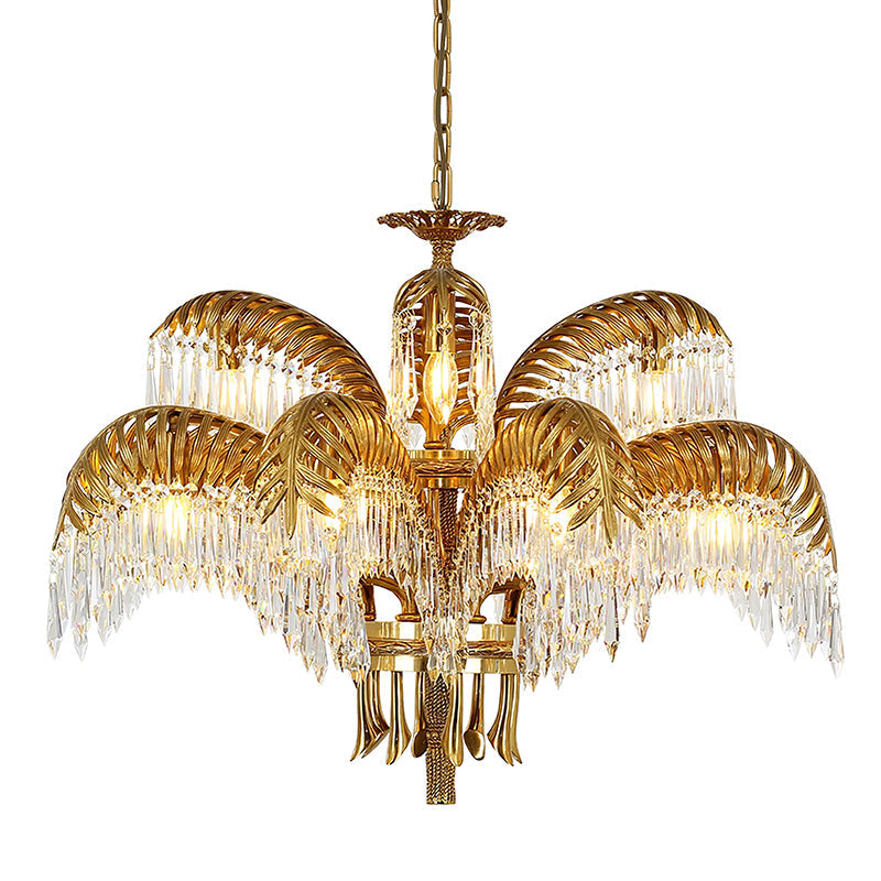 Peya Brass Palm Leaf Crystal Chandelier