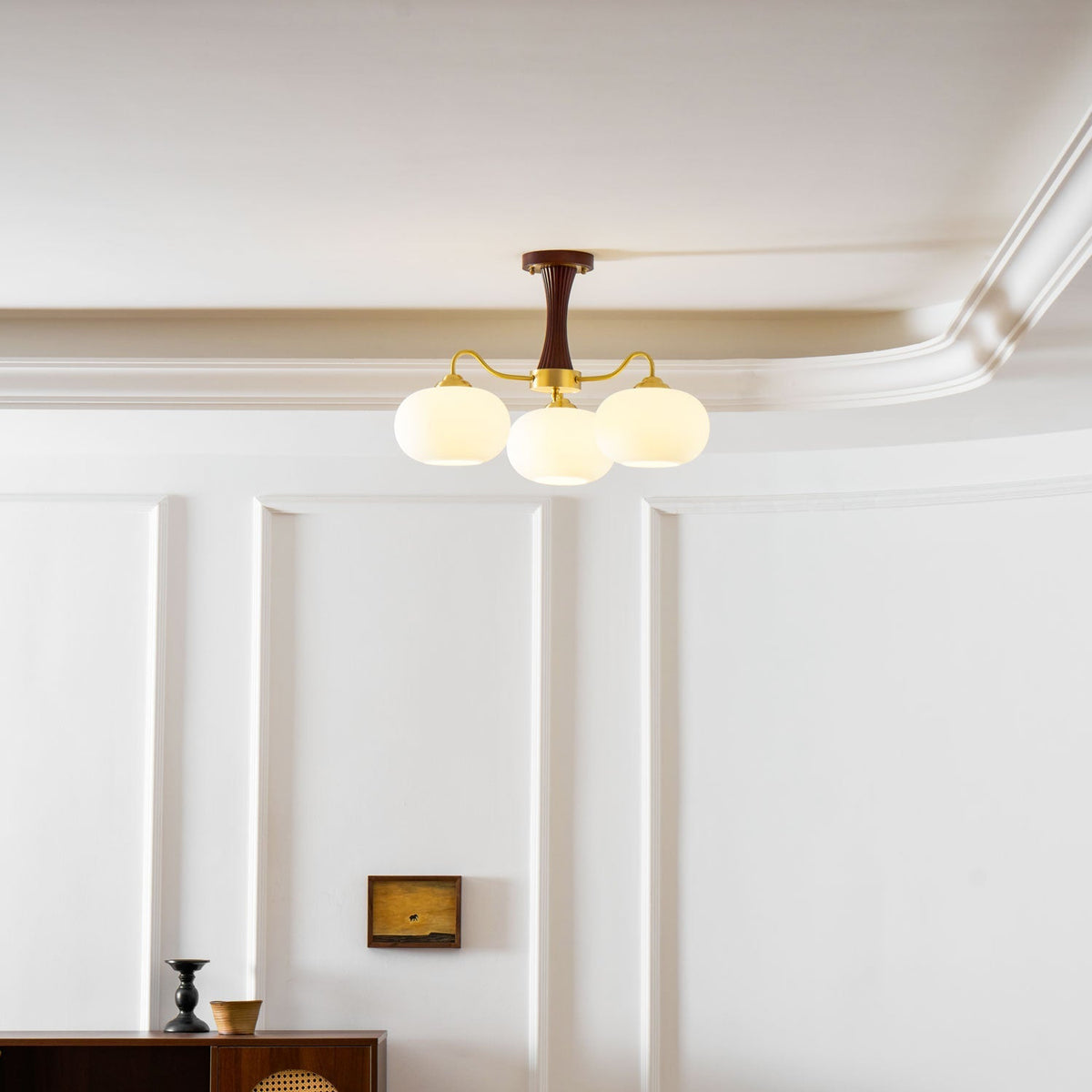 Jazia Brass Wooden Persimmon Chandelier