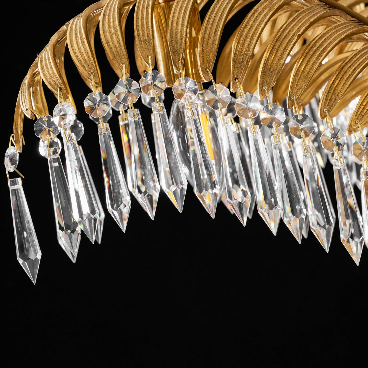 Peya Brass Palm Leaf Crystal Chandelier