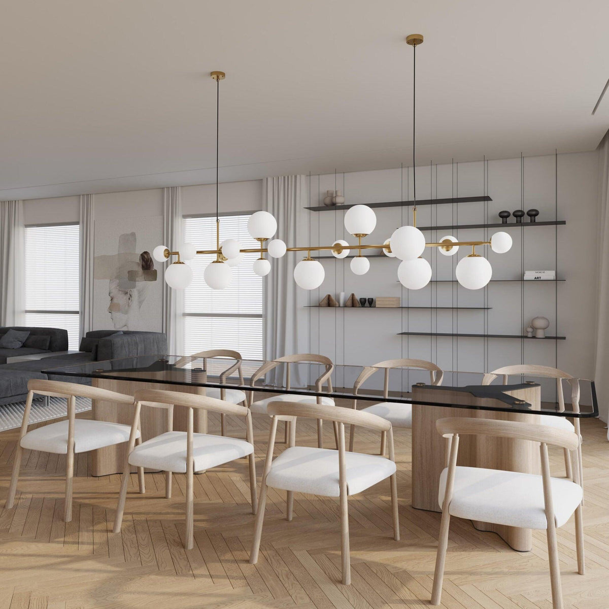 Velaena Chandelier Brass Glass Globe