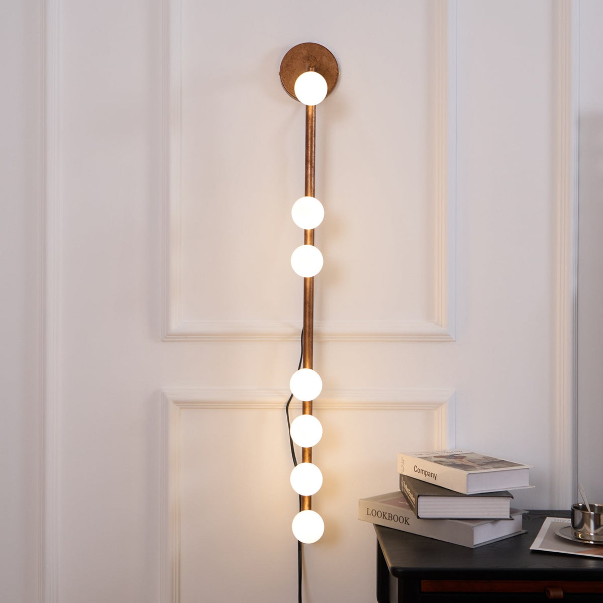 Pamela Tube Plug-in Brass Glass Wall Lamp