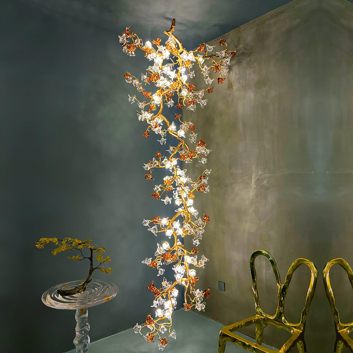 Aare Maple Branch Brass Crystal Chandelier