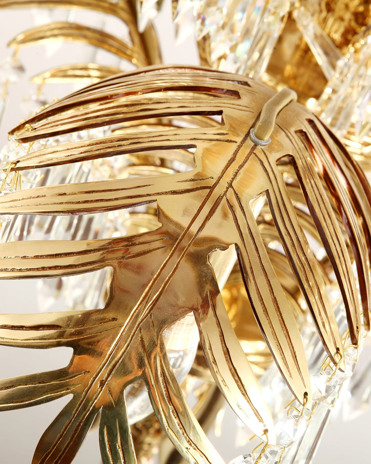 Peya Brass Palm Leaf Crystal Chandelier