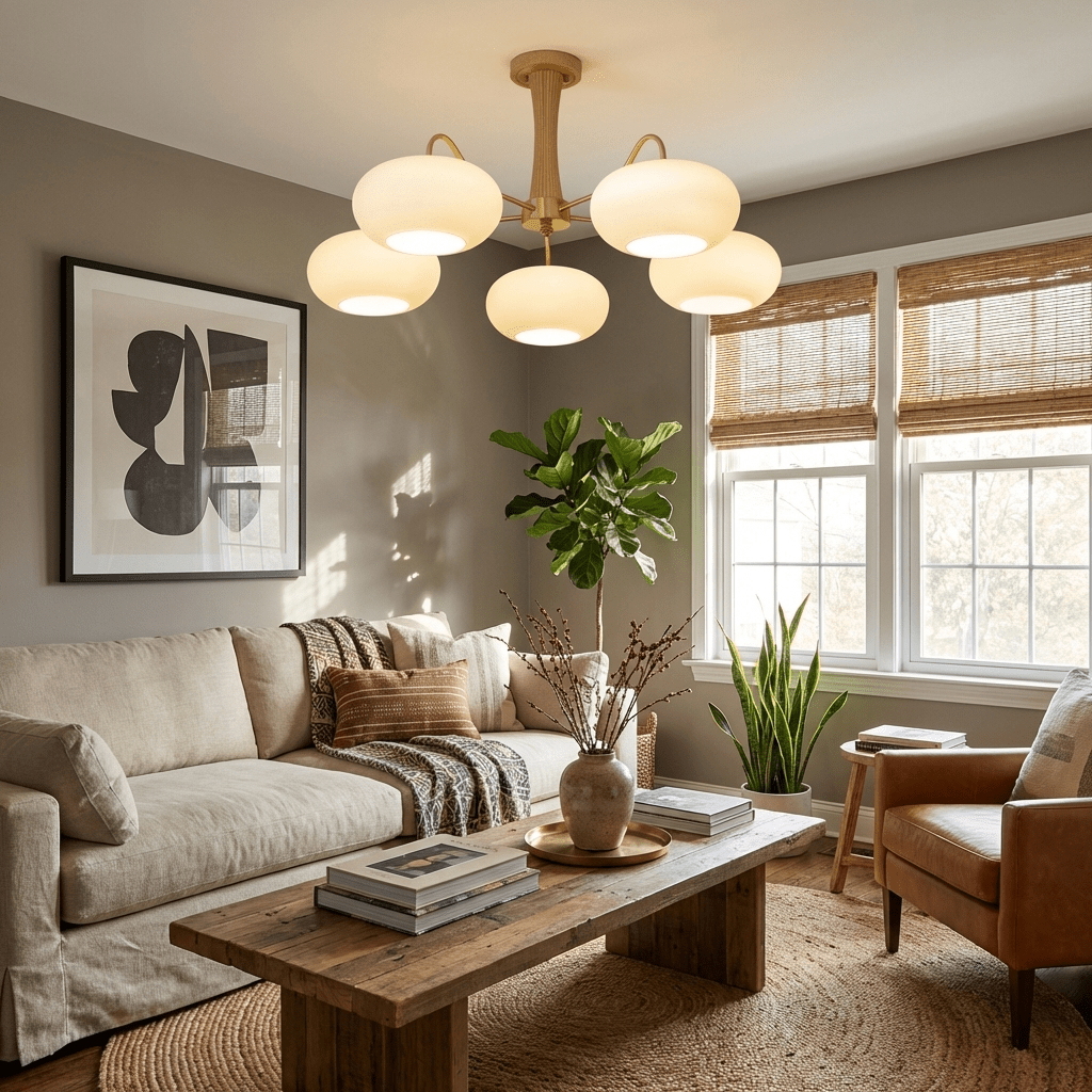 Jazia Brass Wooden Persimmon Chandelier