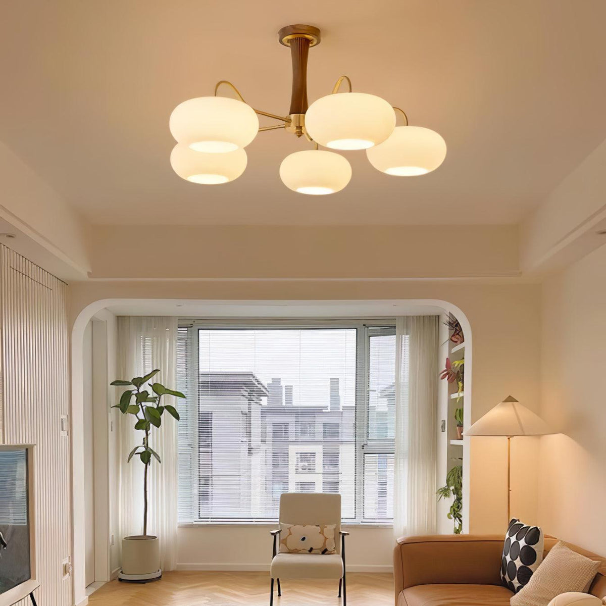 Jazia Brass Wooden Persimmon Chandelier