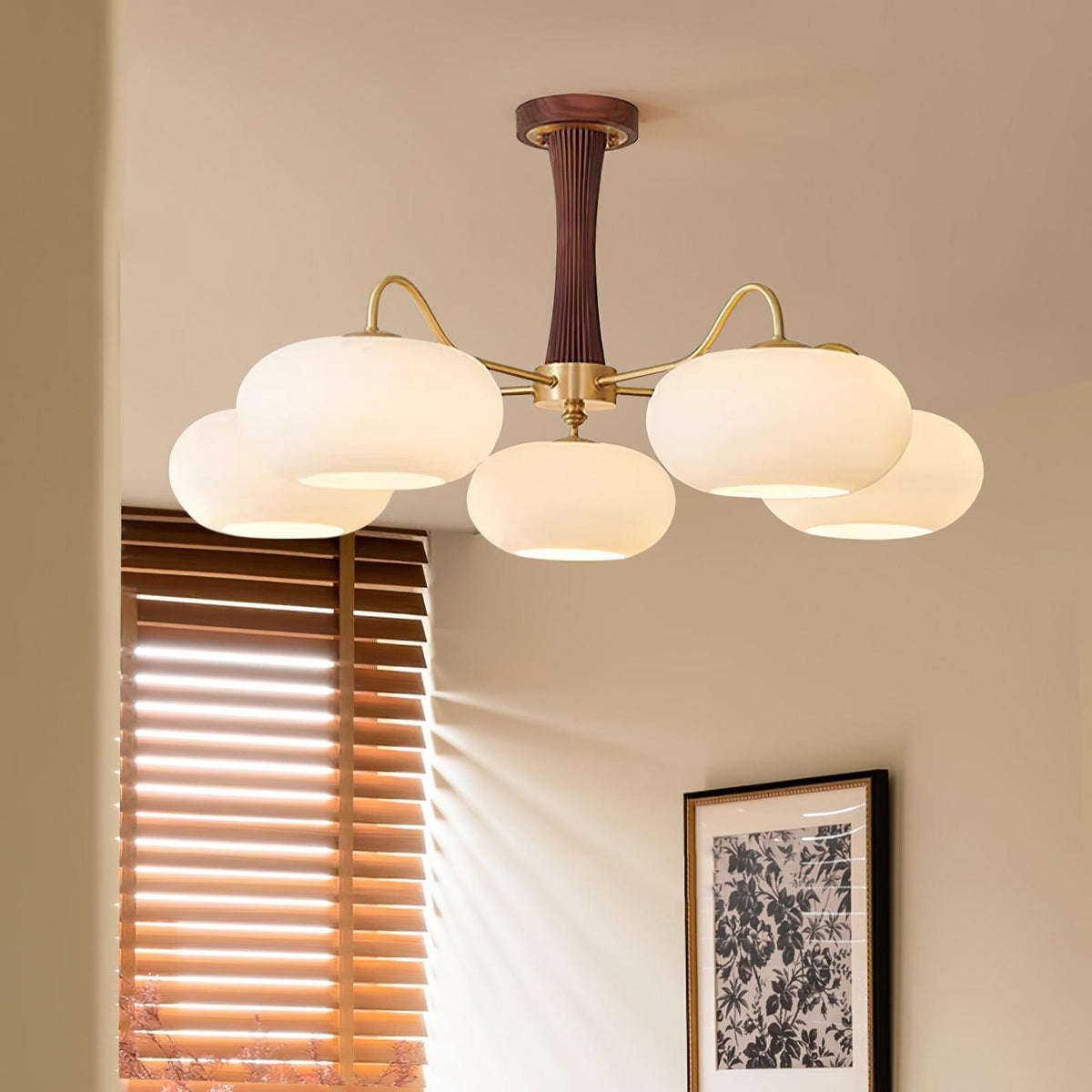 Jazia Brass Wooden Persimmon Chandelier