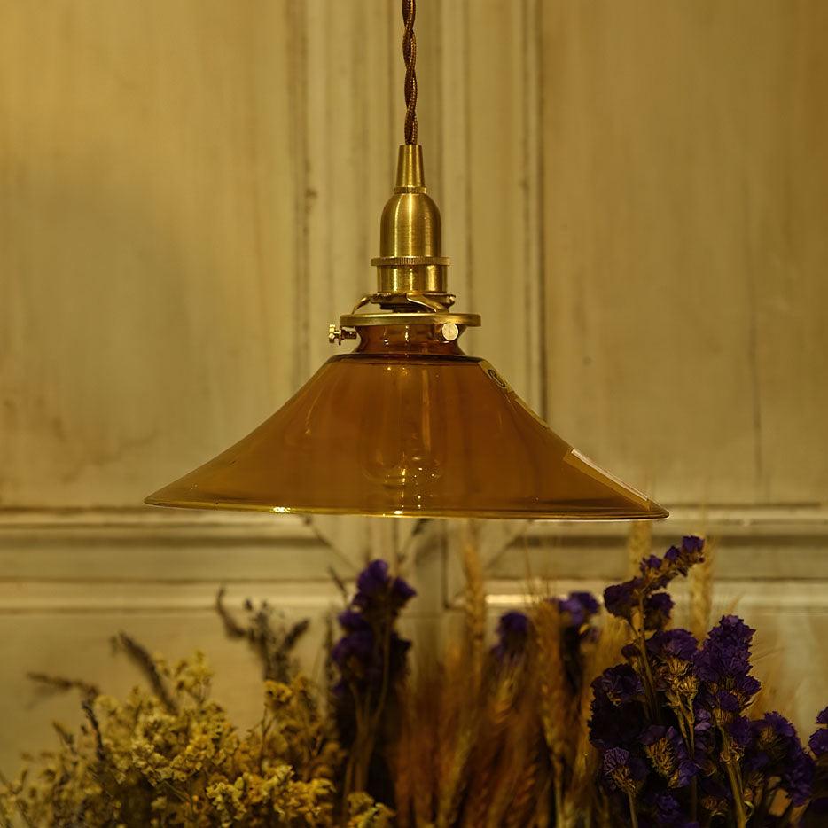 Pila Pendant Lamp Amber Glass Brass Vintage Dining