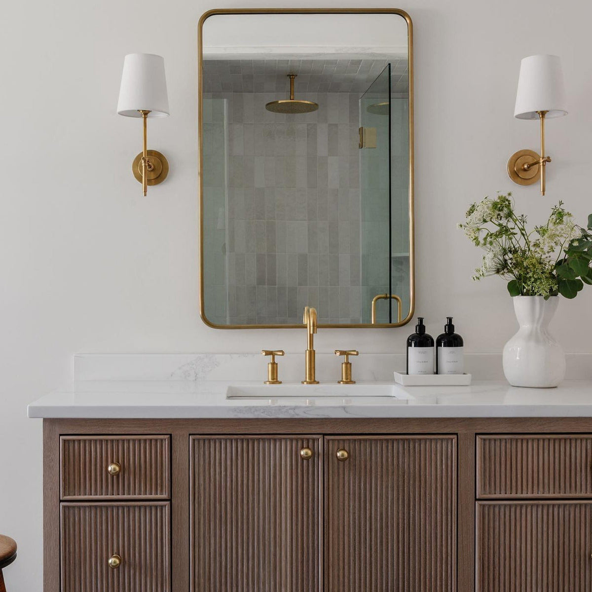 Elyse Brass White Tapered Shade Wall Light