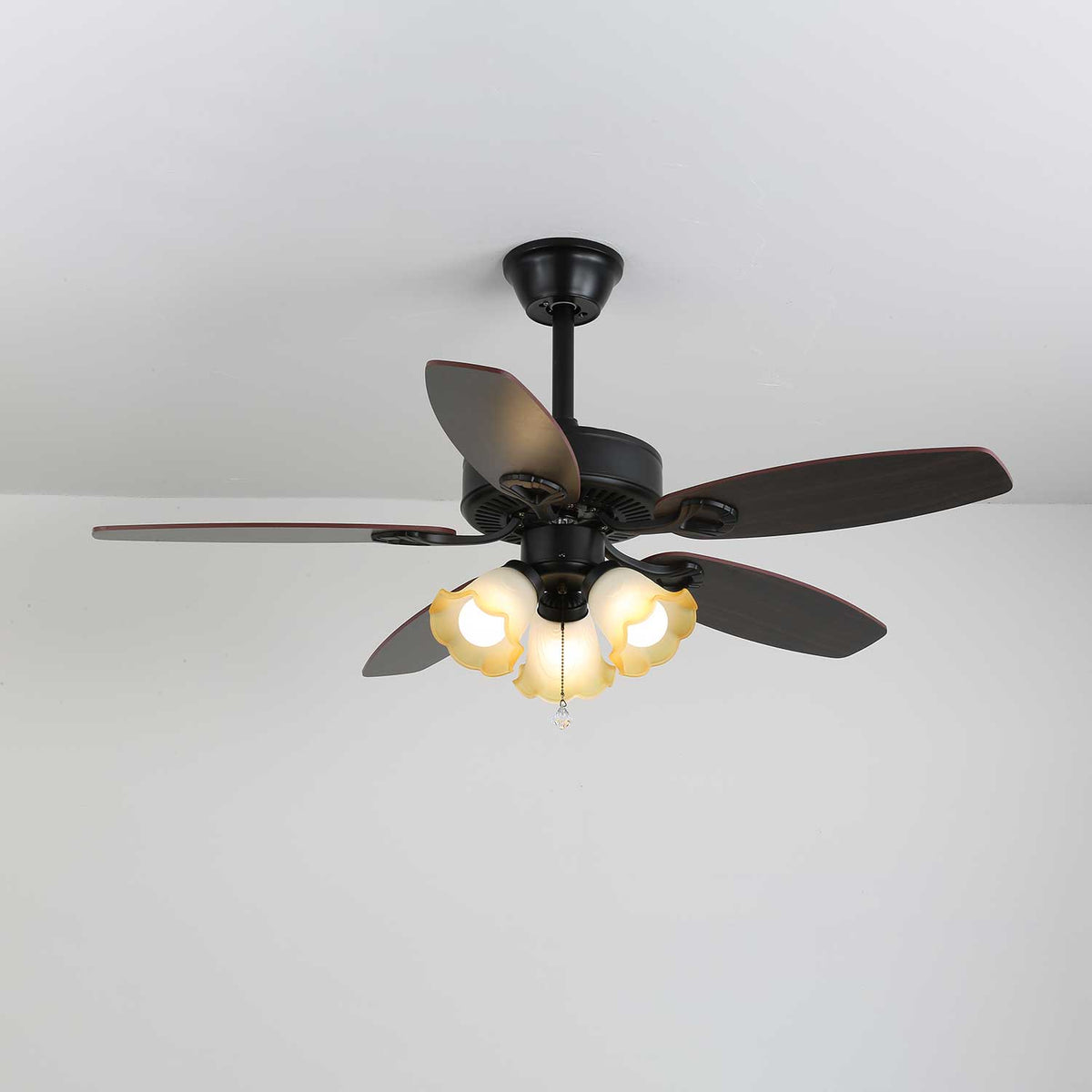 Calviera Vintage Wood Glass Ceiling Fan Light
