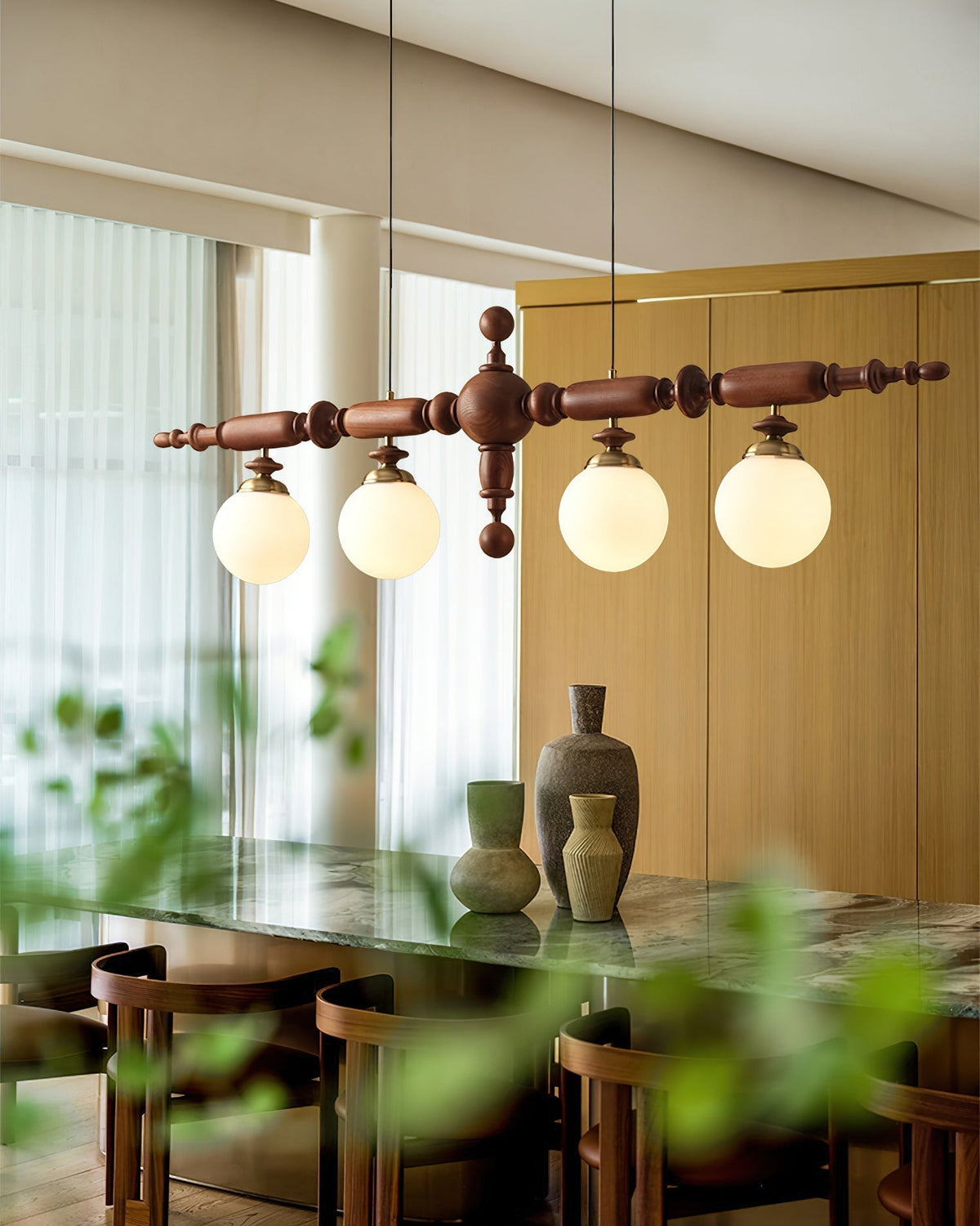 Isilira Classic Wood Glass Linear Pendant Light