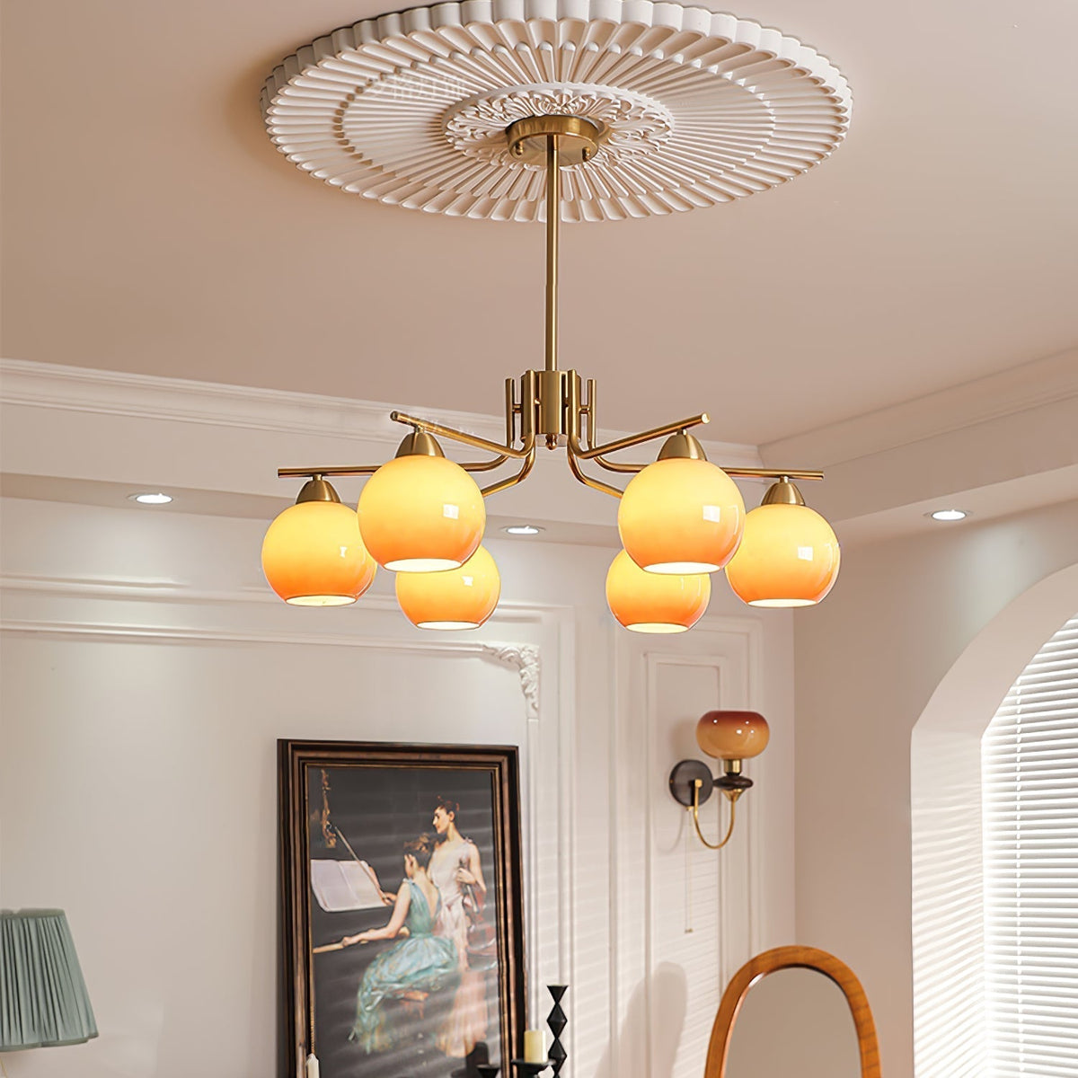 Oriorella Chandelier Brass Caramel Globe Minimalist