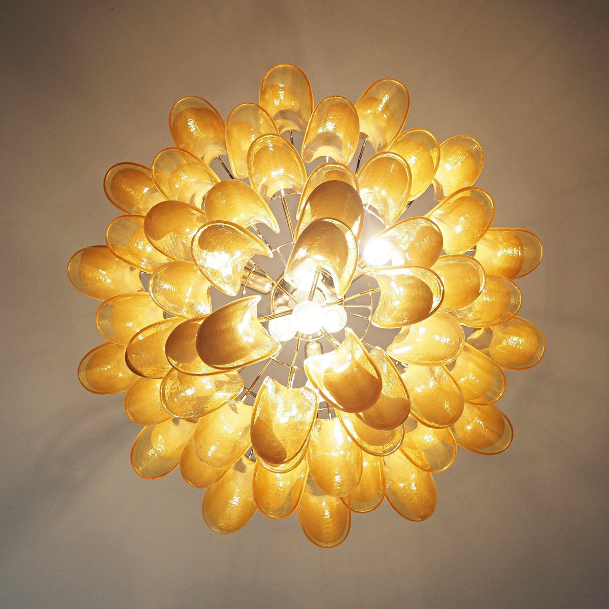 Velelian Chandelier Amber Murano Glass Petals Layered