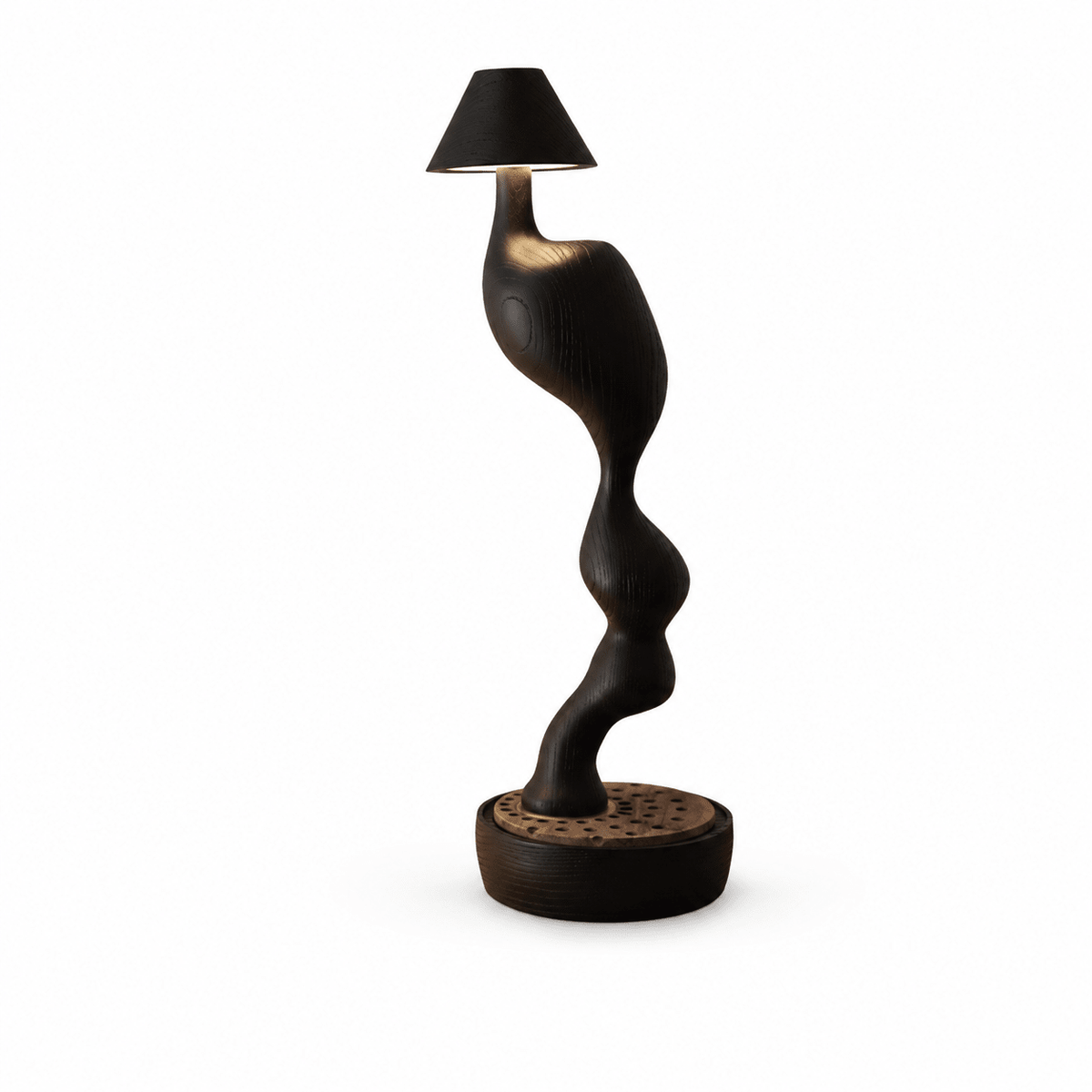 Carved Wood Cordless Table Lamp